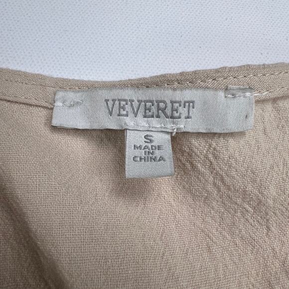 Veveret Flowy Boho Embroidered Mini Dress Boxy Oversized Khaki Green Size S - Picture 7 of 15